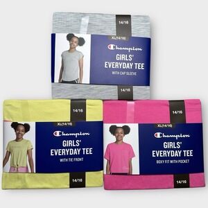 Champion T-shirts Girls Youth XL (14/16) Gray Yellow Pink Bundle Of 3 Shirts